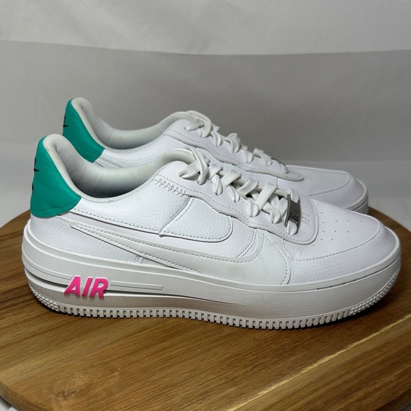 Nike White Air Force 1's Sneakers with Teal and Pink Accents Women's size 9 - Picture 5 of 10